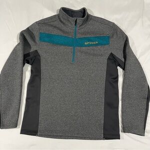 Spyder Encore Pullover 1/2 Zip Size L Large Gray w/ Turquoise Fleece Lined Ski